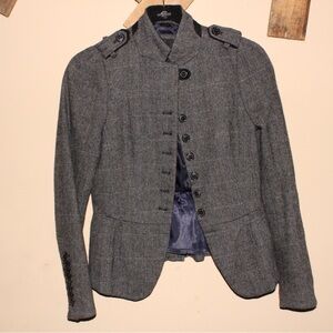 Wool Blend Peplum Herringbone Military Blazer